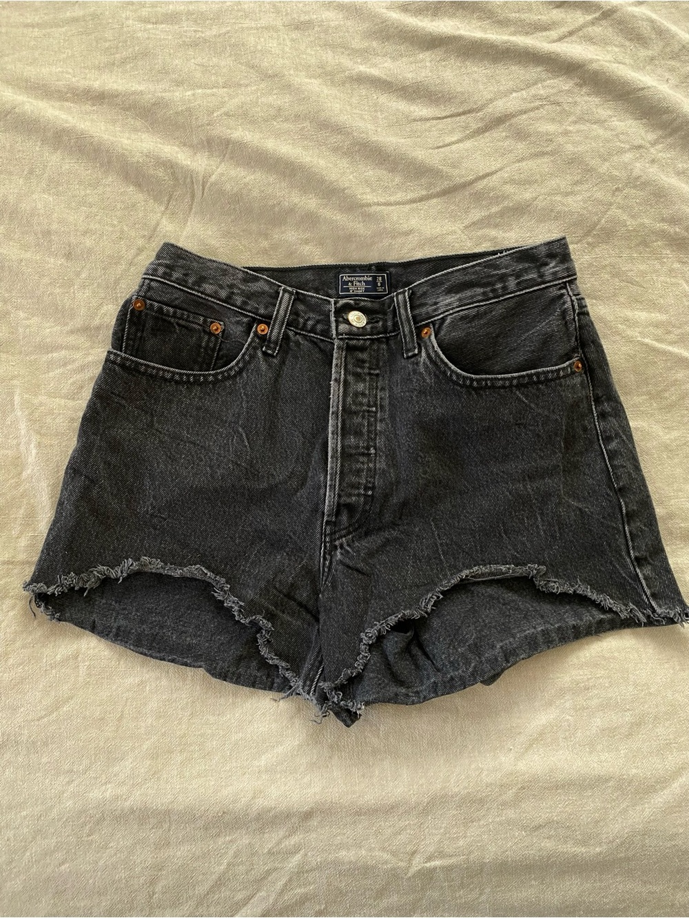 Abercrombie & Fitch Washed Black High-Rise 4” Denim Shorts
